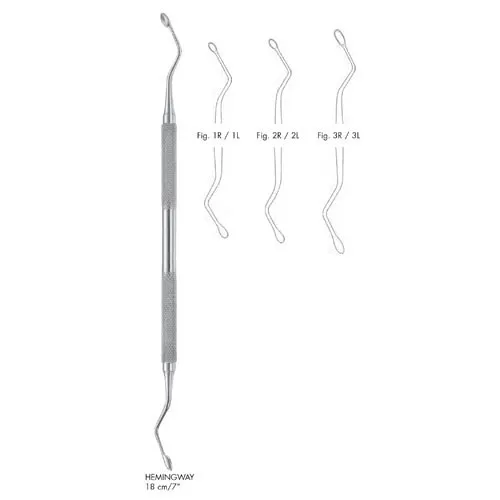 hemingway double ended bone curettes - round handle, 18 cm (7 1/8")