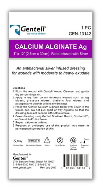 gentell calcium alginate ag silver rope