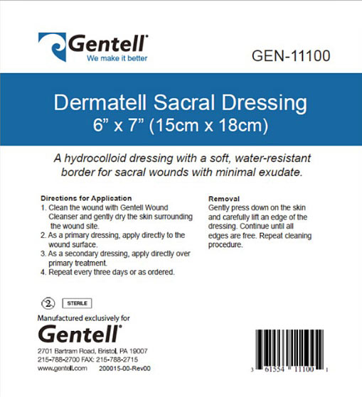 gentell dermatell hydrocolloid sacral wound dressing
